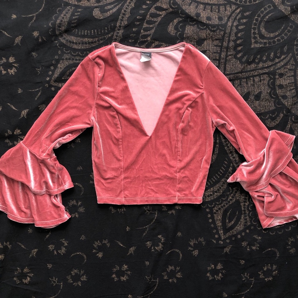 Velvet Crop Top w/ Bell Sleeves